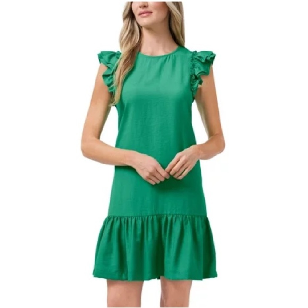 CeCe Women's Shift Dress Ruffle Flutter Sleeve Keyhole Back Kelly Green Size 8